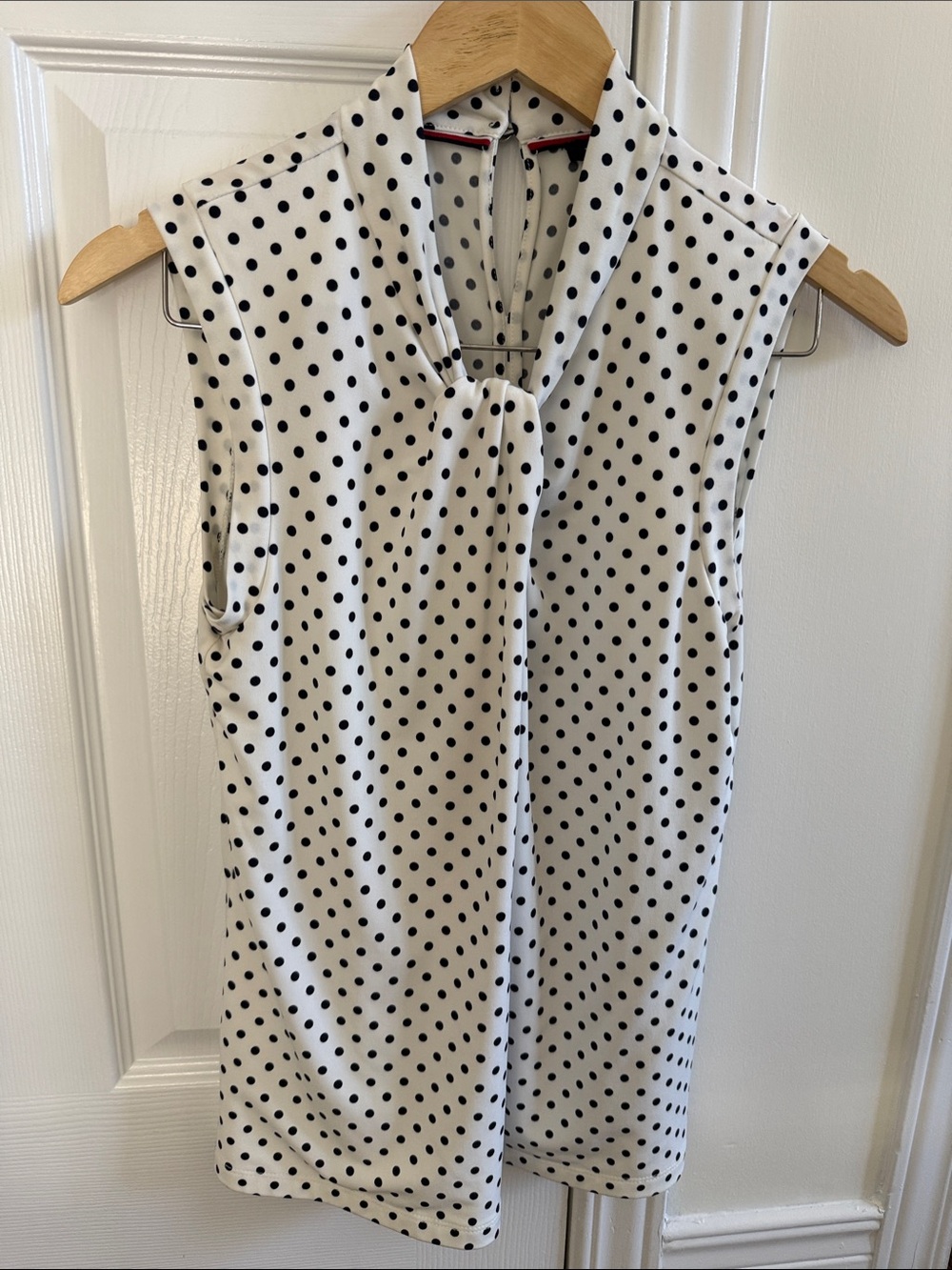 Tommy Hilfiger White Sleeveless Polka Dot Blouse with Black Dots - small